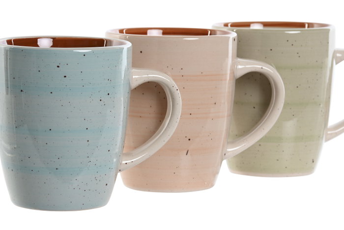 DKD Home Decor Set de 12 Tazas de Loza Surtidas 360 ml. Azules, Verdes y Rosas
