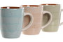 DKD Home Decor Set de 12 Tazas de Loza Surtidas 360 ml. Azules, Verdes y Rosas