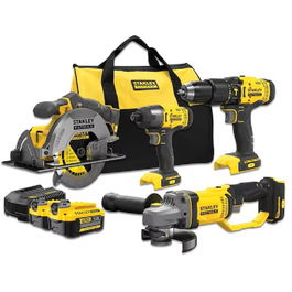 Stanley Kit V20 SFMCK469M2-QW 18V Taladro Percutor Amoladora Angular Atornillador de Impacto Sierra Circular