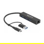 DeLOCK 3 Port USB 3.2 Gen 1 Hub + Gigabit LAN con conector USB Type-C o Tipo-A, 3 puertos USB, Ethernet, Plug and Play, Negro, Compatible con Windows, macOS, Linux, ChromeOS