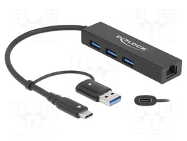 DeLOCK Concentrador USB 3.2 Gen 1 de 3 puertos con LAN Gigabit y USB Type-C/Tipo-A 64149