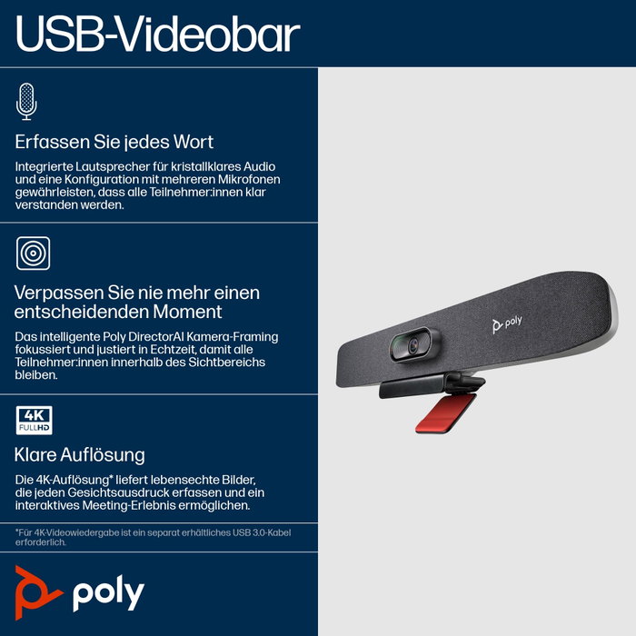 Poly Poly Studio R30 Barra de vídeo 4K UHD Gris