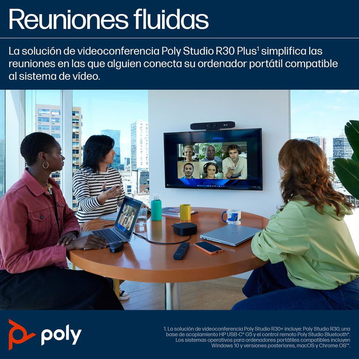 Poly Studio R30 Barra de Vídeo Personal 4K UHD Certificada Zoom y Microsoft Teams Color Arena