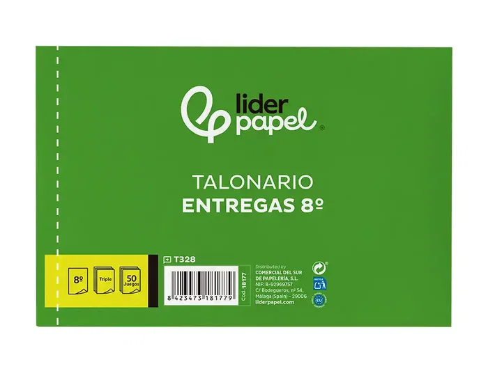 Liderpapel T328 Talonario Entregas 8º Original y 2 Copias Apaisado