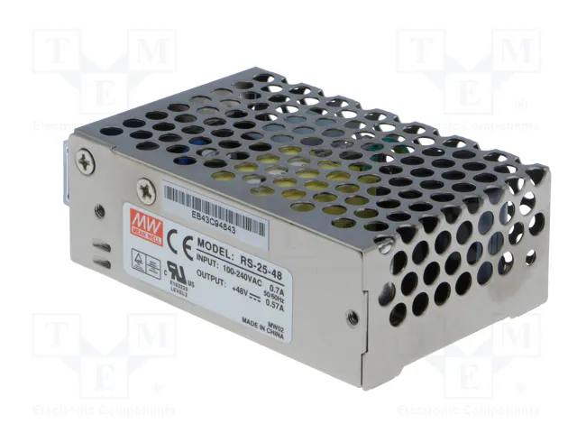 MEAN WELL RS-25 Alimentador de impulso 25W 48VDC MEAN WELL RS-25 Alimentador de impulso 25W 48VDC