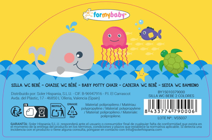 Inde Silla Wc Bebe Formybaby 2 Colores 28 cm Ancho x 29.4 cm Alto x 29.1 cm Largo (7 Unidades)
