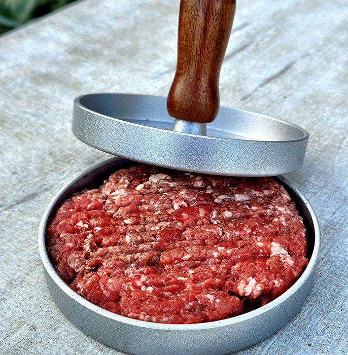 DKD Home Decor Prensa Hamburguesa INOX ACACIA 12x12x8 cm