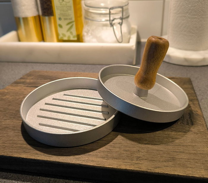DKD Home Decor Prensa Hamburguesa INOX ACACIA 12x12x8 cm