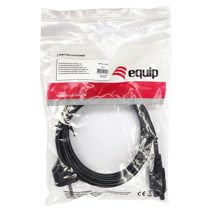 Equip Cable de Alimentación C5 a CEE7/4 Negro 1,8 m Equip Cable de Alimentación C5 a CEE7/4 Negro 1,8 m