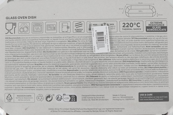 Inde Fuente Horno Rectangular 33x22 cm 3.2L Fabricada en Material Resistente (5 Unidades)