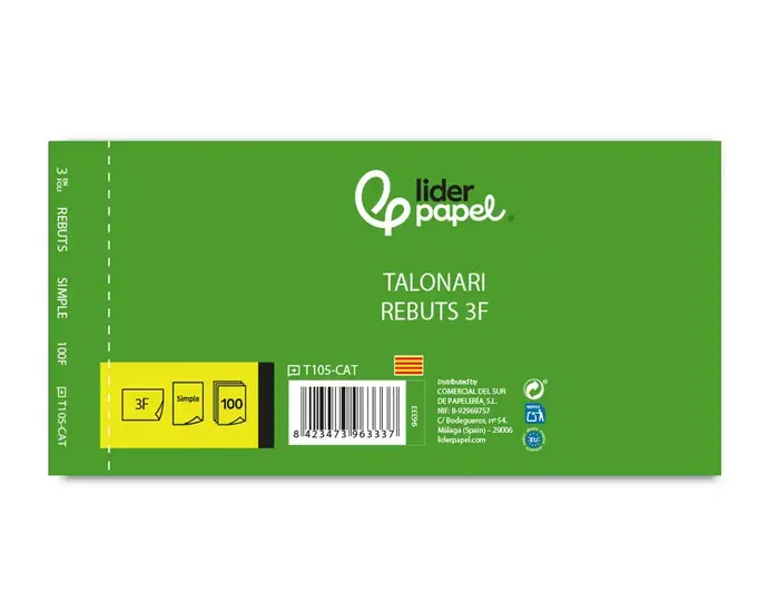 Liderpapel Talonario de recibos 3/fº original t105 con matriz texto en catalán Liderpapel Talonario de recibos 3/fº original t105 con matriz texto en catalán