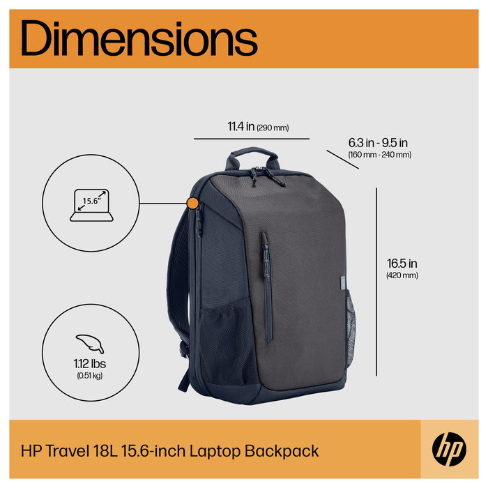 HP Travel Mochila para Portátil 18L 15,6 pulgadas Gris Hierro