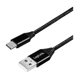 LogiLink CU0140 Cable Adaptador USB 2.0 a USB-C, Conector USB A Macho, 1 m, Negro