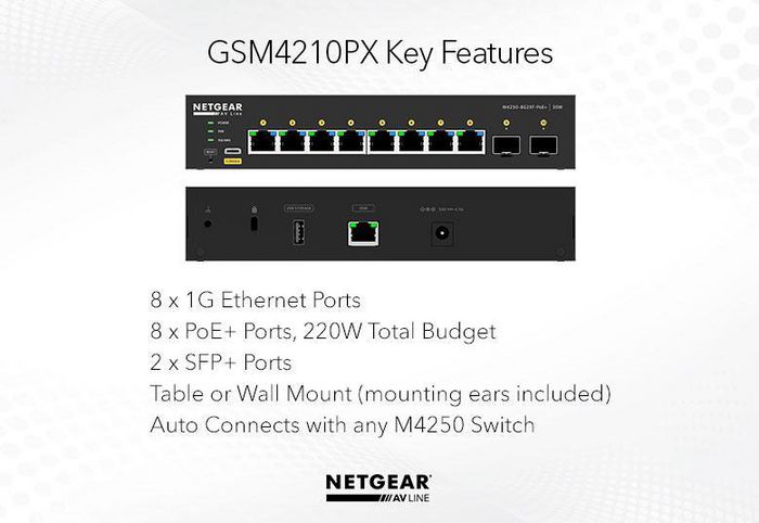 NETGEAR GSM4210PX Switch Gestionado L2/L3 con 8 puertos PoE+ y 2 SFP+