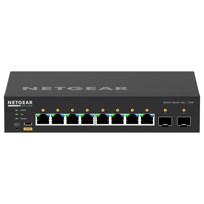 NETGEAR M4250-8G2XF-POE+ Switch Gestionable 8x1G PoE+ 220W, 2x SFP+ NETGEAR M4250-8G2XF-POE+ Switch Gestionable 8x1G PoE+ 220W, 2x SFP+