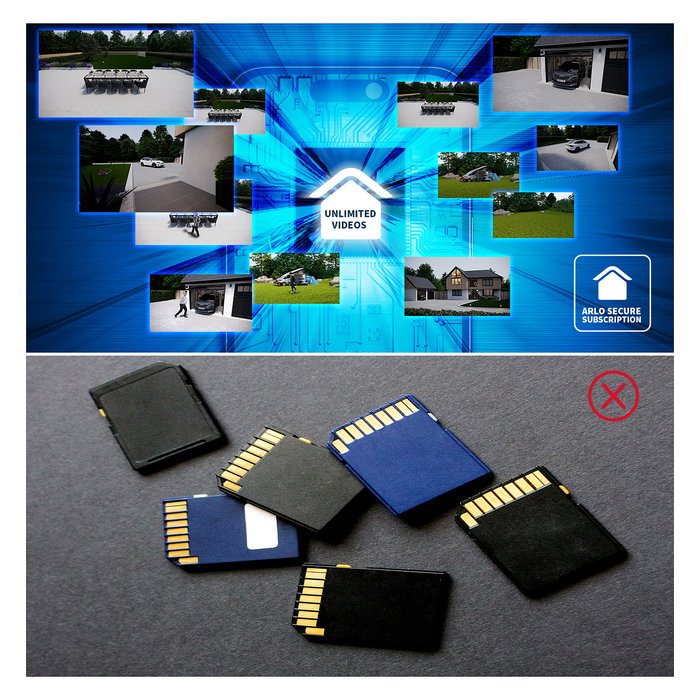 ARLO Pro5 2K+ Cámara de Seguridad Exterior e Interior, Juego de 4 Cámaras Inalámbricas, Resolución 1440 x 2560 Pixeles, Visión Nocturna, Montaje Techo/Pared