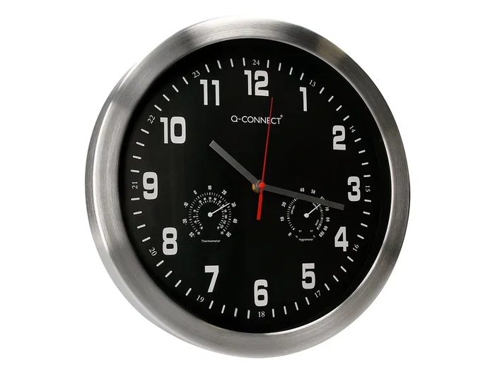 Q-connect Reloj de Pared Metálico Redondo 35.5 cm Movimiento Silencioso Cromado Esfera Negra Q-connect Reloj de Pared Metálico Redondo 35.5 cm Movimiento Silencioso Cromado Esfera Negra