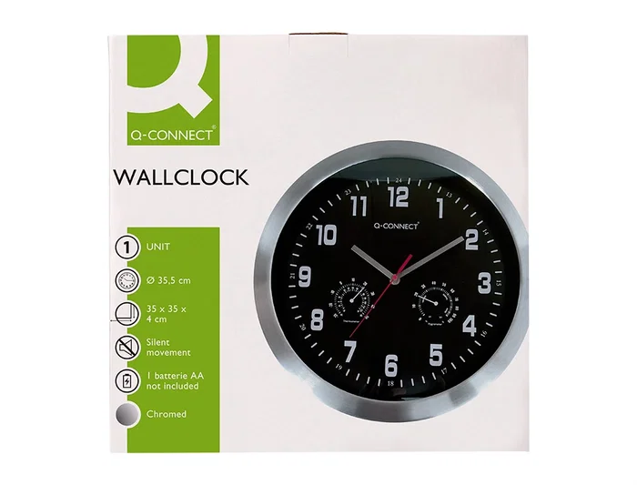 Q-connect Reloj de Pared Metálico Redondo 35.5 cm Movimiento Silencioso Cromado Esfera Negra Q-connect Reloj de Pared Metálico Redondo 35.5 cm Movimiento Silencioso Cromado Esfera Negra
