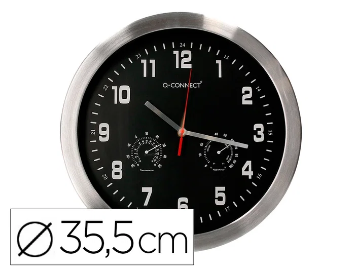 Q-connect Reloj de Pared Metálico Redondo 35.5 cm Movimiento Silencioso Cromado Esfera Negra Q-connect Reloj de Pared Metálico Redondo 35.5 cm Movimiento Silencioso Cromado Esfera Negra