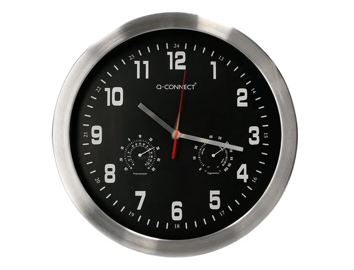 Q-connect Reloj de Pared Metálico Redondo 35.5 cm Movimiento Silencioso Cromado Esfera Negra Q-connect Reloj de Pared Metálico Redondo 35.5 cm Movimiento Silencioso Cromado Esfera Negra