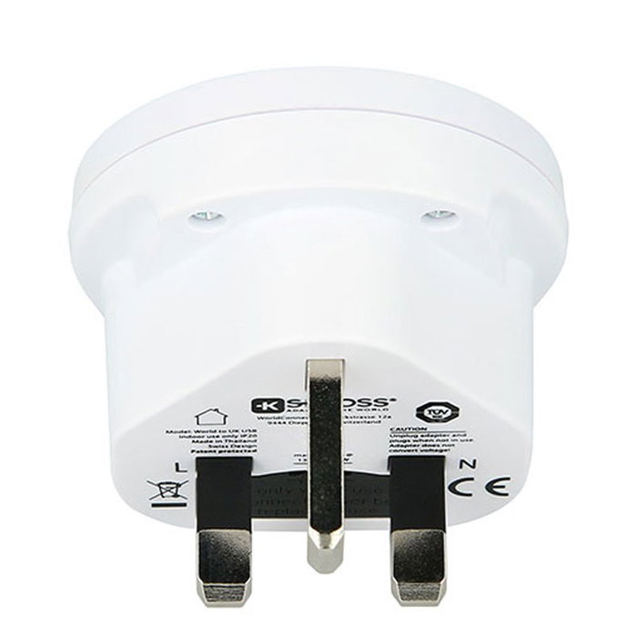 Skross Adaptador Mundial a Reino Unido con USB 1500267 Diseñado en Suiza Ideal para Equipos con Enchufes con y sin Tierra Salida USB Tipo A Máx 2.4A