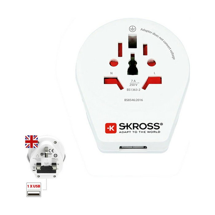 Skross Adaptador Mundial a Reino Unido con USB 1500267