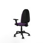 Silla de oficina Algarra con mecanismo Contacto permanente básico tapizada con Tela color Morado. Equipada con Base poliamida negra, Brazos 2D y Ruedas de parqué