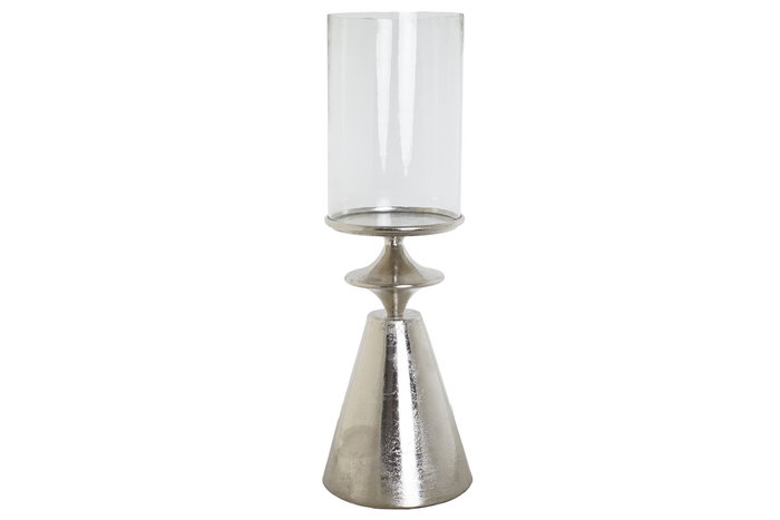 DKD Home Decor Portavelas de Aluminio y Cristal Plateado 24x24x72 cm DKD Home Decor Portavelas de Aluminio y Cristal Plateado 24x24x72 cm