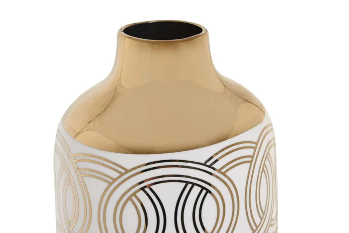 DKD Home Decor Jarrón de Porcelana Fana Blanco y Dorado 16x16x42 cm