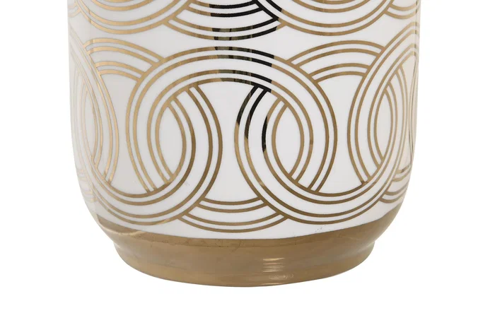 DKD Home Decor Jarrón de Porcelana Fana Blanco y Dorado 16x16x42 cm