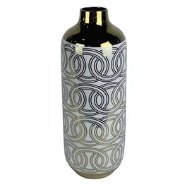 DKD Home Decor Jarrón de Porcelana Fana Blanco y Dorado 16x16x42 cm