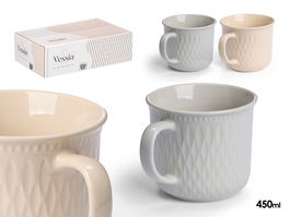 Vessia Tazón de Desayuno Cerámico 450 ml 13.5 x 10.6 x 9.2 cm - 2 Colores Claros: Beige y Gris (Set de 24)