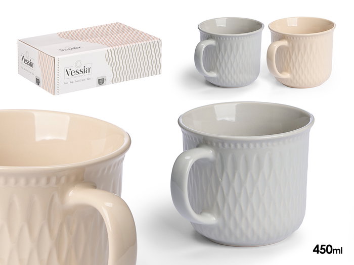 Vessia Tazón de Desayuno Cerámico 450 ml 13.5 x 10.6 x 9.2 cm - 2 Colores Claros: Beige y Gris (Set de 24) Vessia Tazón de Desayuno Cerámico 450 ml 13.5 x 10.6 x 9.2 cm - 2 Colores Claros: Beige y Gris (Set de 24)