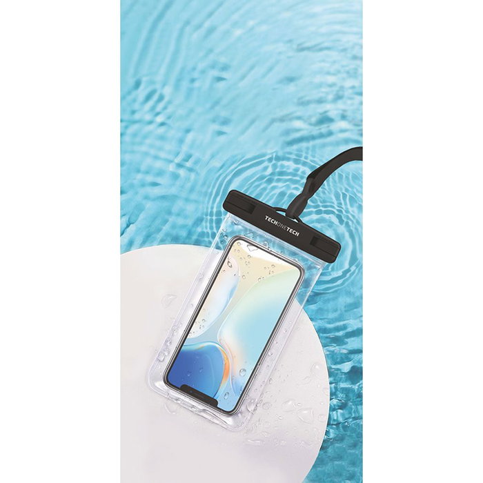 Tech One Tech Funda Impermeable para Móviles hasta 7" IPX8 PVC Negra con Lanyard
