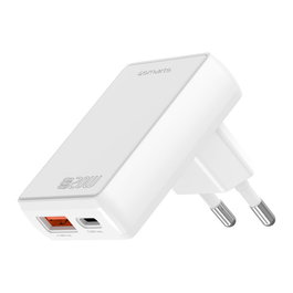 4smarts Cargador FlatPlug Duos 546020, 20W GaN, Carga Rápida, 1 USB-C y 1 USB-A, Blanco