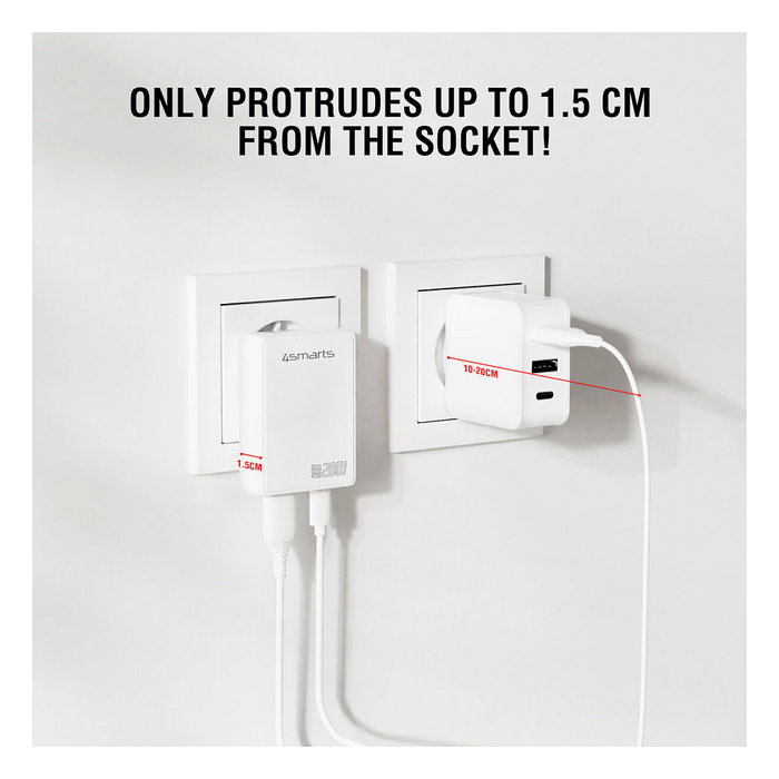 4smarts Cargador FlatPlug Duos 546020, 20W GaN, Carga Rápida, 1 USB-C y 1 USB-A, Blanco 4smarts Cargador FlatPlug Duos 546020, 20W GaN, Carga Rápida, 1 USB-C y 1 USB-A, Blanco