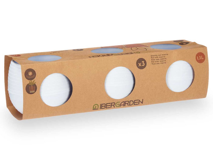 Ibergarden Set 3 Macetas con Reserva de Agua 13 cm Blanca (Set de 4)