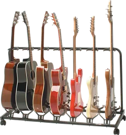 QUIKLOK Soporte Guitarra 7 Unidades con Ruedas de Acero Negro para Suelo