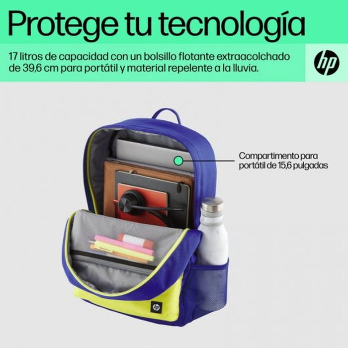 HP Mochila Campus 7J596AA Azul y Lima para Portátiles de hasta 15.6 pulgadas