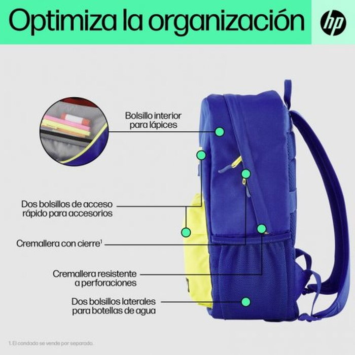 HP Mochila Campus 7J596AA Azul y Lima para Portátiles de hasta 15.6 pulgadas