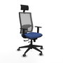 Silla de oficina Horna con mecanismo Sincro/Traslack tapizada con Tela color Azul marino y malla color Gris. Equipada con lumbar 1D, Brazos 1D, Cabecero Fijo y Ruedas 65 mm parqué