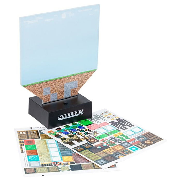 PALADONE Lámpara Acrílica Build a Level Minecraft con Más de 140 Pegatinas, USB o 3xAA