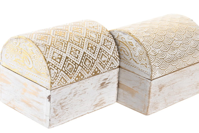 DKD Home Decor Set de 2 Joyeros de Mango y Aluminio Desgastado