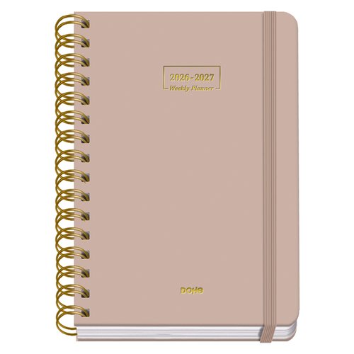DOHE Agenda Escolar Premium Wire-O A5 2026-27 con Goma Beige DOHE Agenda Escolar Premium Wire-O A5 2026-27 con Goma Beige