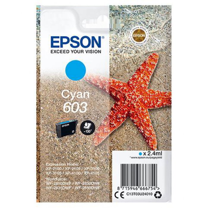 Epson Cartucho de Tinta 603 Cian Rendimiento Estándar C13T03U24020
