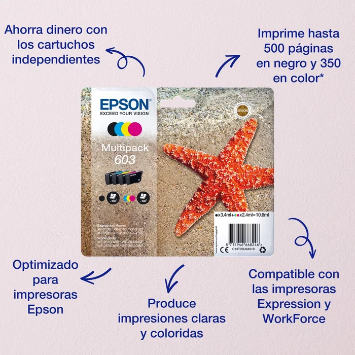Epson Cartucho de Tinta 603 Cian Rendimiento Estándar C13T03U24020