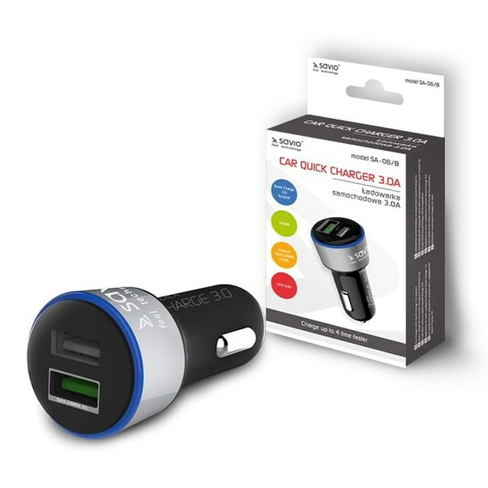 SAVIO Alimentador USB para coche SA-06/B con doble puerto USB A