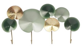 DKD Home Decor Perchero Pared Oriental Verde Menta Dorado Metal 6 x 24 x 45 cm (2 Unidades)