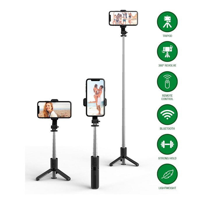 4smarts Handy Stativ mit Wireless-Fernauslöser 541636 - Trípode para Smartphone Telescópico 73 cm, Negro, 360 grados, con Mando Bluetooth a 10 m