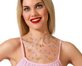 Joyas adhesivas con peces naranjas y burbujas azules